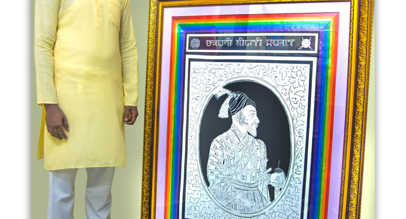 LARGEST PORTRAIT PAPER CUT ART OF CHHATRAPATI SHIVAJI MAHARAJ